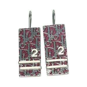 Dior Red / Silver Trotter Dangle Earrings with Box - Stamped - Authentic